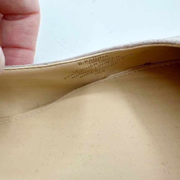 Brian Atwood‎ Karina Taupe Suede Block Heel Pumps With Gold Grid Heel Design 10 - Picture 13 of 16